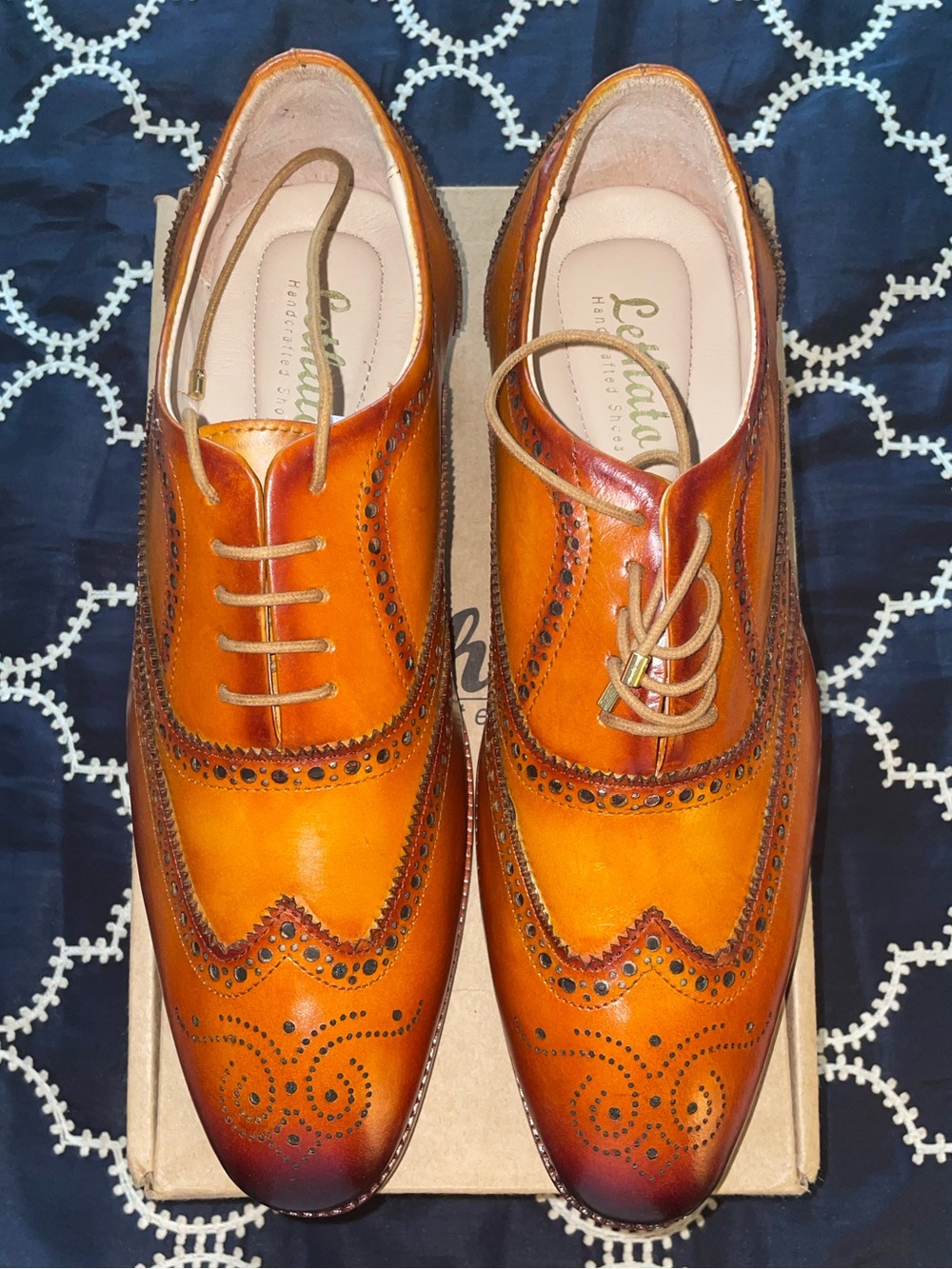 Leather Wingtip Oxford in cognac- Unbranded